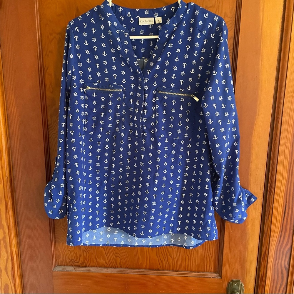 Kim Rogers Ship Wheel Print Blouse